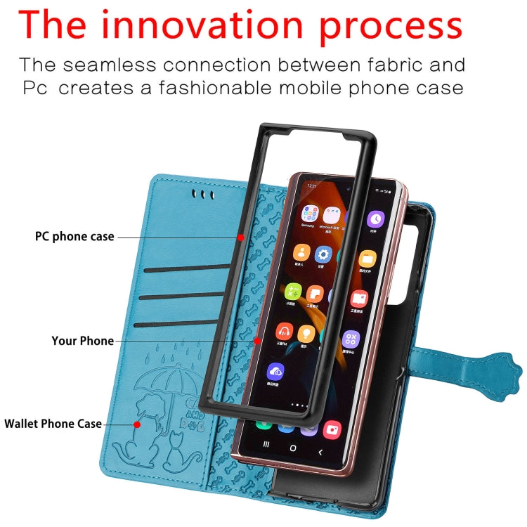 For Samsung Galaxy Z Fold3 5G Lovely Cat and Dog Embossing Pattern Horizontal Flip Leather Case , with Holder & Card Slots & Wallet