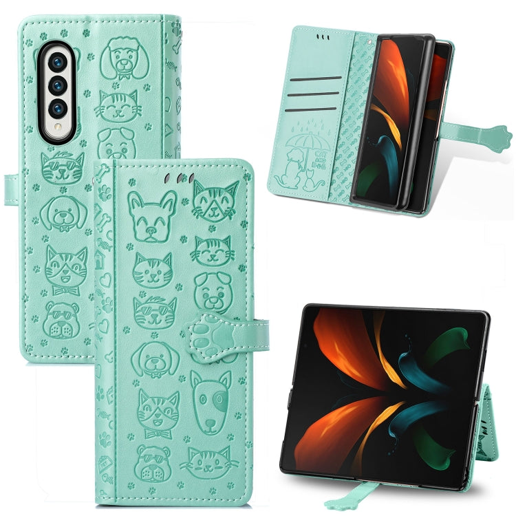 For Samsung Galaxy Z Fold3 5G Lovely Cat and Dog Embossing Pattern Horizontal Flip Leather Case , with Holder & Card Slots & Wallet