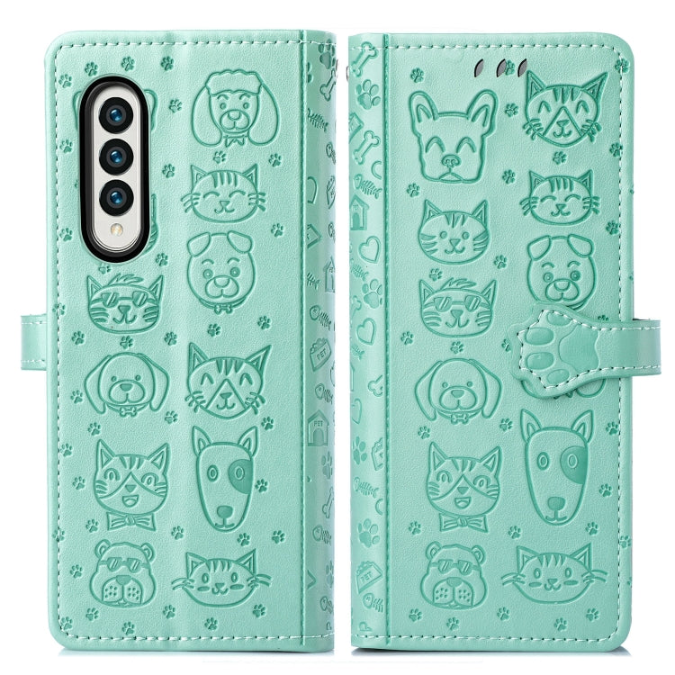 For Samsung Galaxy Z Fold3 5G Lovely Cat and Dog Embossing Pattern Horizontal Flip Leather Case , with Holder & Card Slots & Wallet
