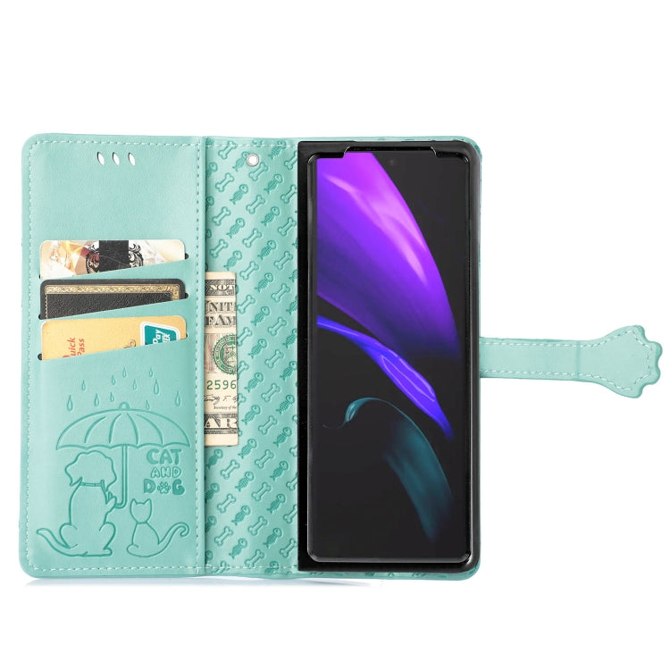 For Samsung Galaxy Z Fold3 5G Lovely Cat and Dog Embossing Pattern Horizontal Flip Leather Case , with Holder & Card Slots & Wallet