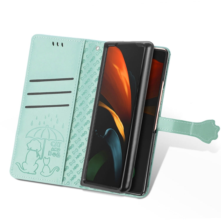 For Samsung Galaxy Z Fold3 5G Lovely Cat and Dog Embossing Pattern Horizontal Flip Leather Case , with Holder & Card Slots & Wallet