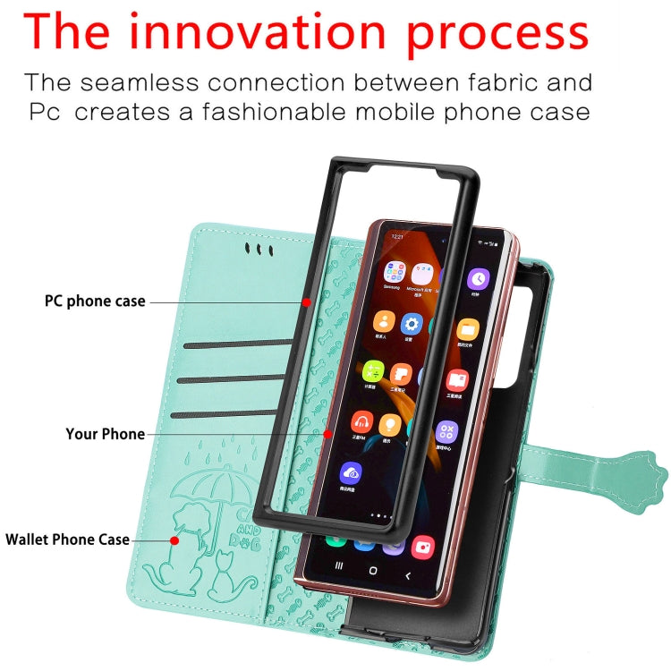For Samsung Galaxy Z Fold3 5G Lovely Cat and Dog Embossing Pattern Horizontal Flip Leather Case , with Holder & Card Slots & Wallet