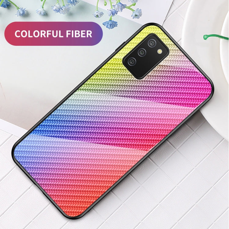 For Samsung Galaxy A02s EU Version Gradient Carbon Fiber Texture TPU Border Tempered Glass Case