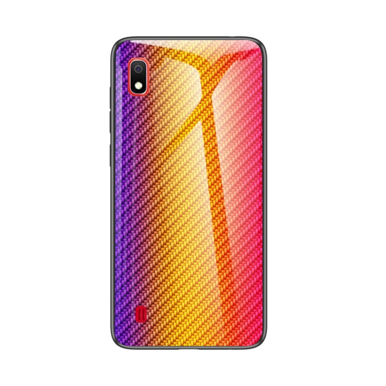 For Samsung Galaxy A10 Gradient Carbon Fiber Texture TPU Border Tempered Glass Case