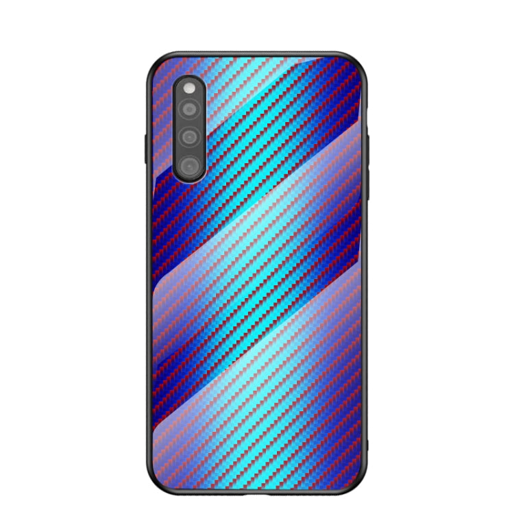 For Samsung Galaxy A41 Gradient Carbon Fiber Texture TPU Border Tempered Glass Case