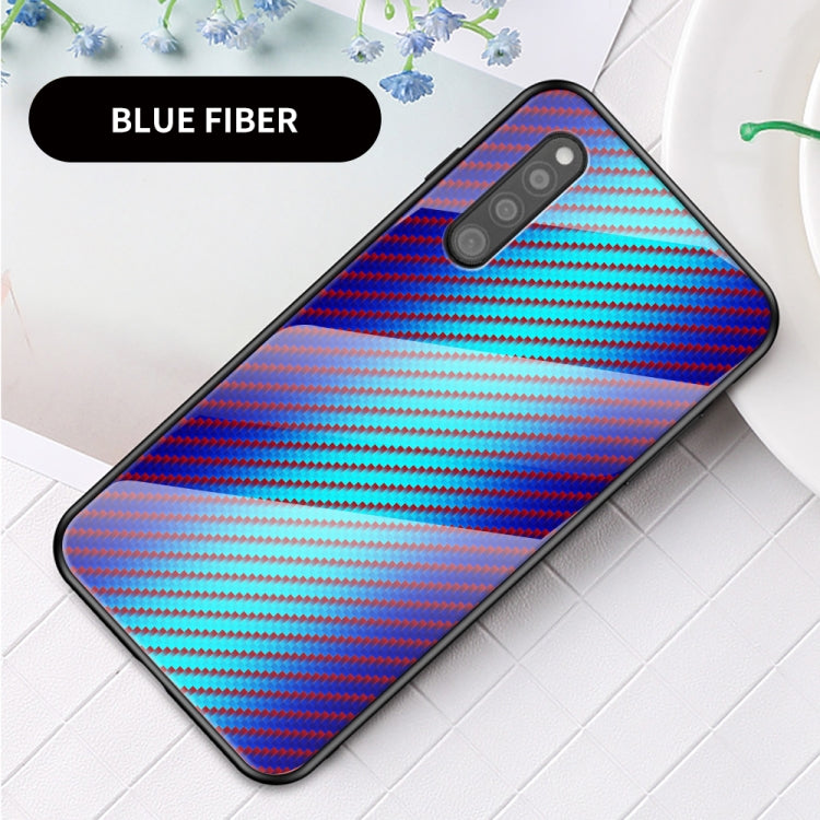 For Samsung Galaxy A41 Gradient Carbon Fiber Texture TPU Border Tempered Glass Case
