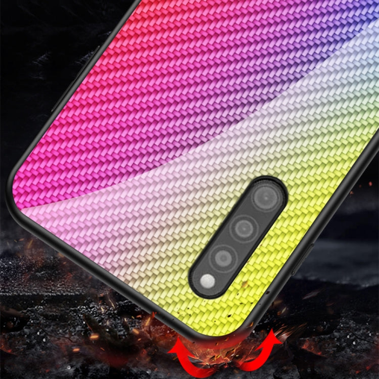 For Samsung Galaxy A41 Gradient Carbon Fiber Texture TPU Border Tempered Glass Case