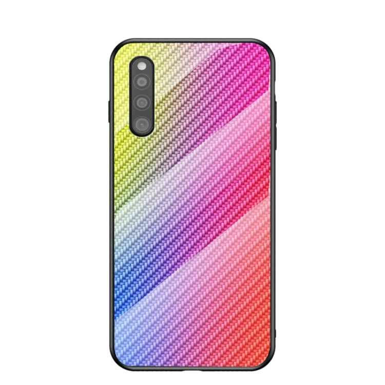For Samsung Galaxy A41 Gradient Carbon Fiber Texture TPU Border Tempered Glass Case