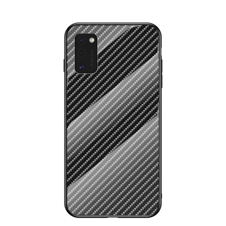For Samsung Galaxy A41 International Version Gradient Carbon Fiber Texture TPU Border Tempered Glass Case