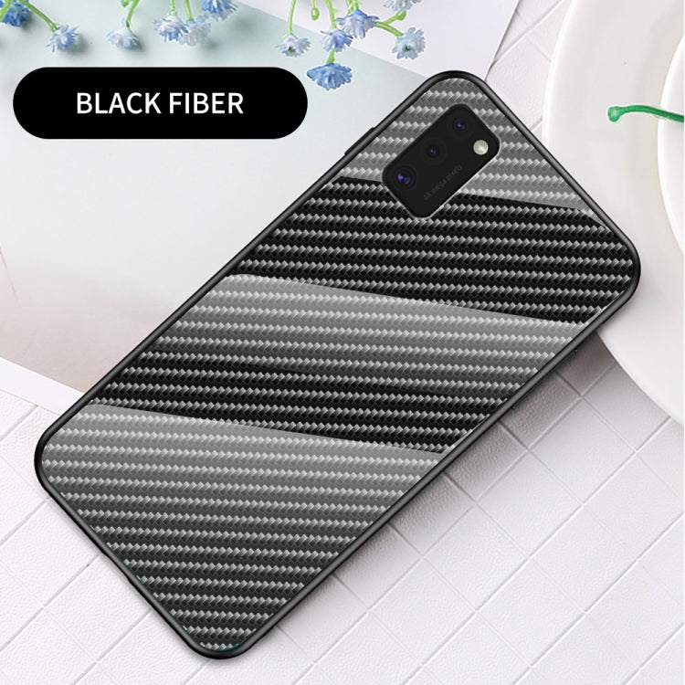 For Samsung Galaxy A41 International Version Gradient Carbon Fiber Texture TPU Border Tempered Glass Case