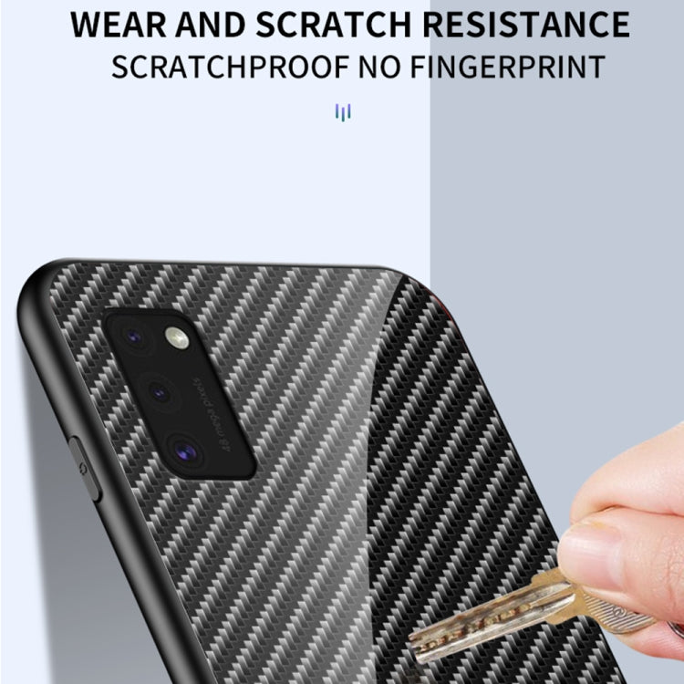 For Samsung Galaxy A41 International Version Gradient Carbon Fiber Texture TPU Border Tempered Glass Case