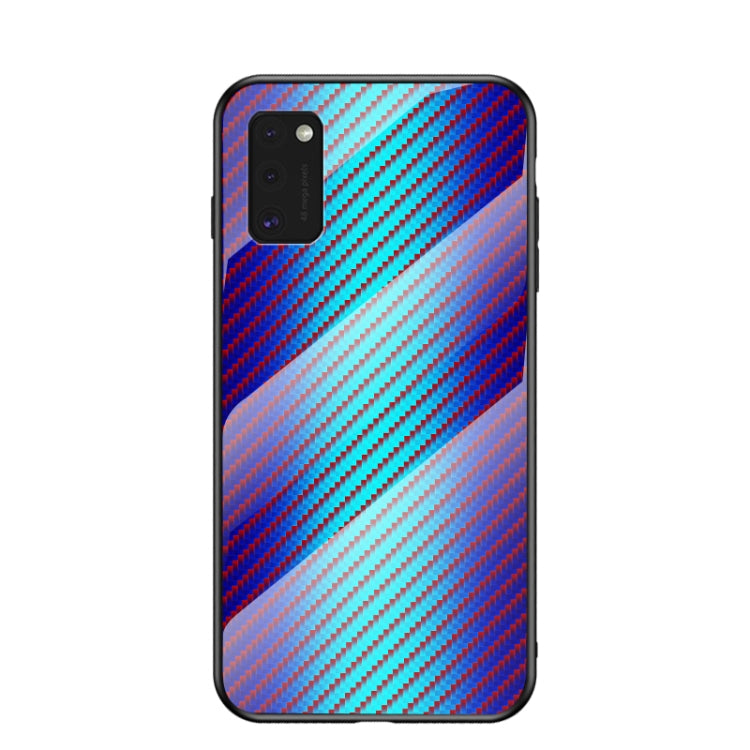 For Samsung Galaxy A41 International Version Gradient Carbon Fiber Texture TPU Border Tempered Glass Case