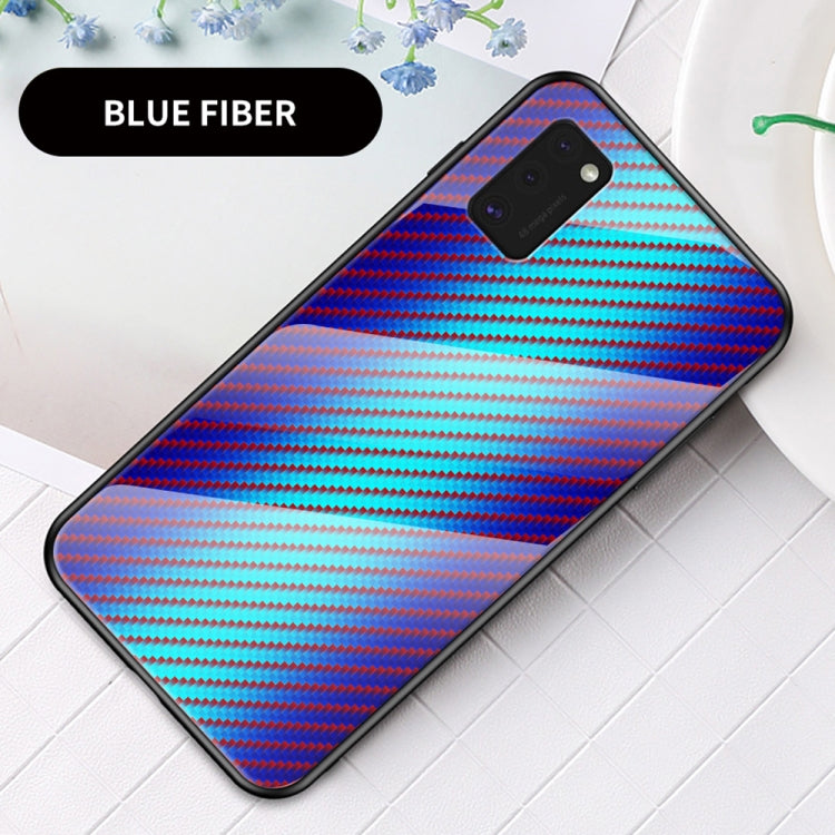 For Samsung Galaxy A41 International Version Gradient Carbon Fiber Texture TPU Border Tempered Glass Case
