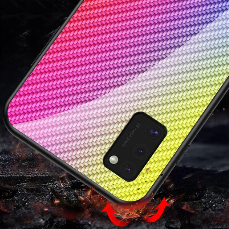 For Samsung Galaxy A41 International Version Gradient Carbon Fiber Texture TPU Border Tempered Glass Case