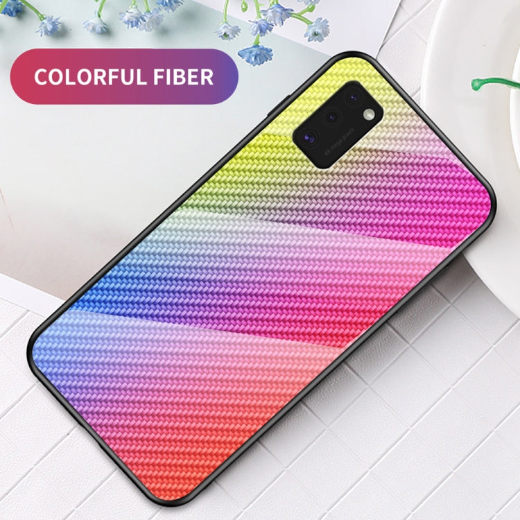 For Samsung Galaxy A41 International Version Gradient Carbon Fiber Texture TPU Border Tempered Glass Case