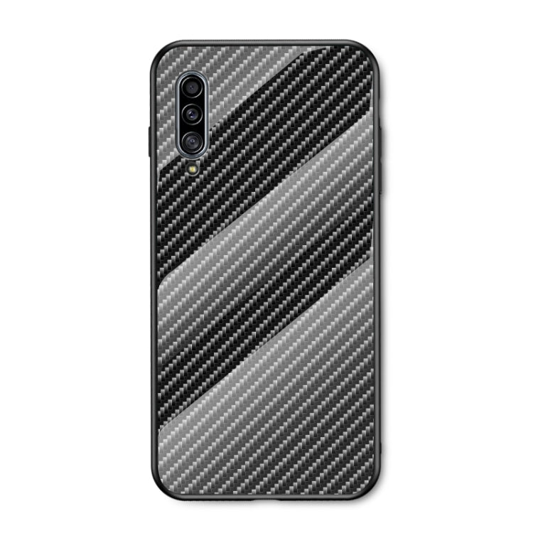 For Samsung Galaxy A50s / A30s / A50 Gradient Carbon Fiber Texture TPU Border Tempered Glass Case