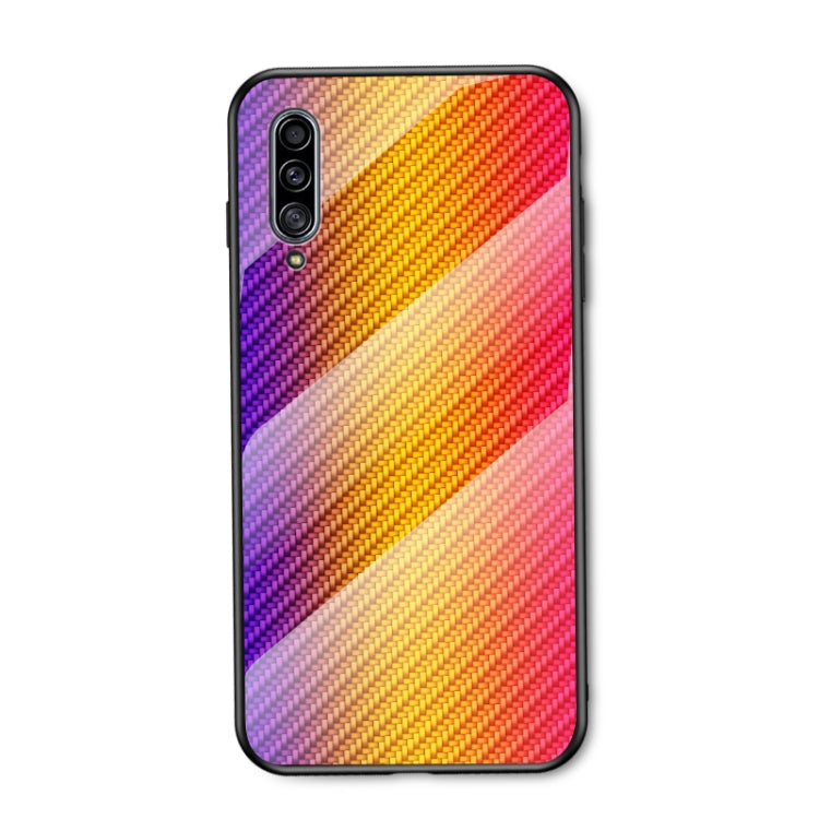 For Samsung Galaxy A50s / A30s / A50 Gradient Carbon Fiber Texture TPU Border Tempered Glass Case