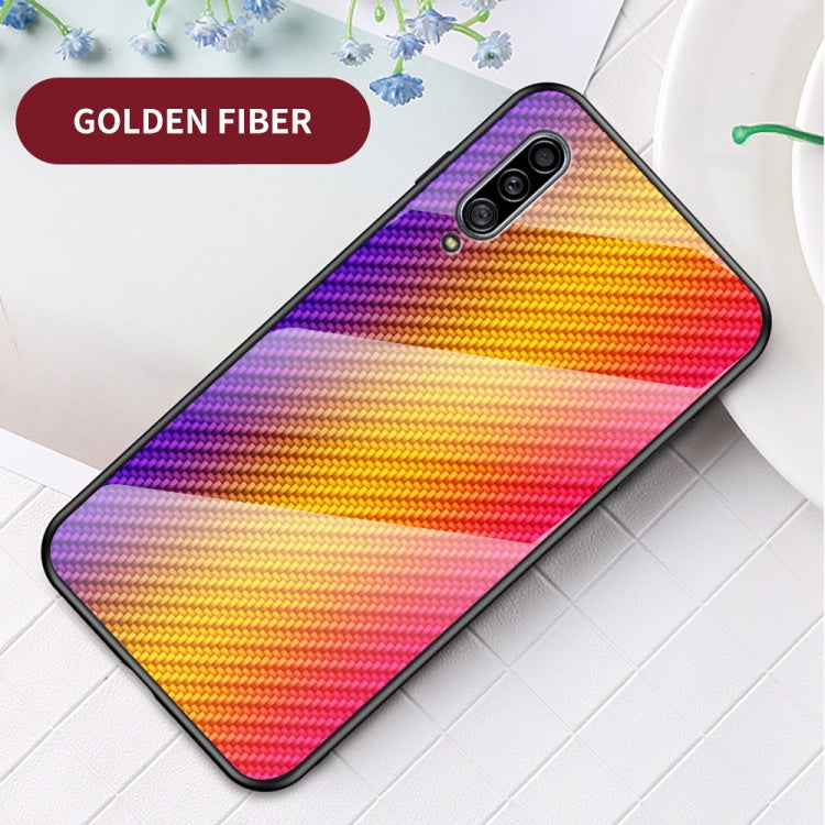 For Samsung Galaxy A50s / A30s / A50 Gradient Carbon Fiber Texture TPU Border Tempered Glass Case