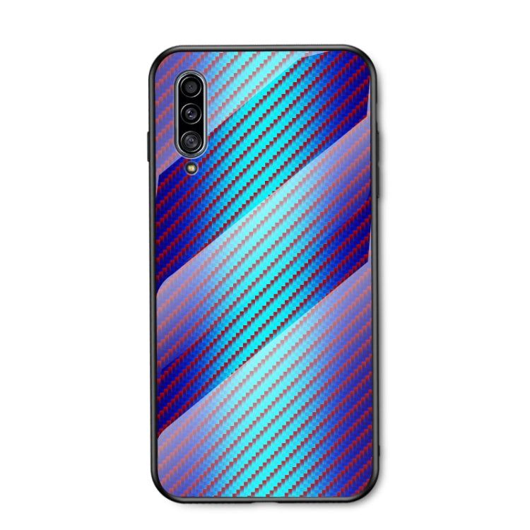 For Samsung Galaxy A50s / A30s / A50 Gradient Carbon Fiber Texture TPU Border Tempered Glass Case