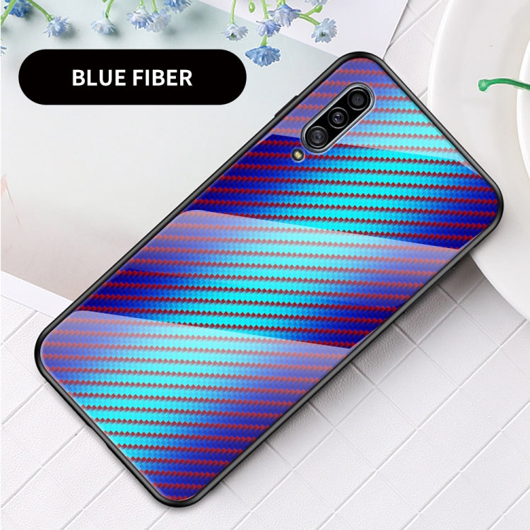 For Samsung Galaxy A50s / A30s / A50 Gradient Carbon Fiber Texture TPU Border Tempered Glass Case