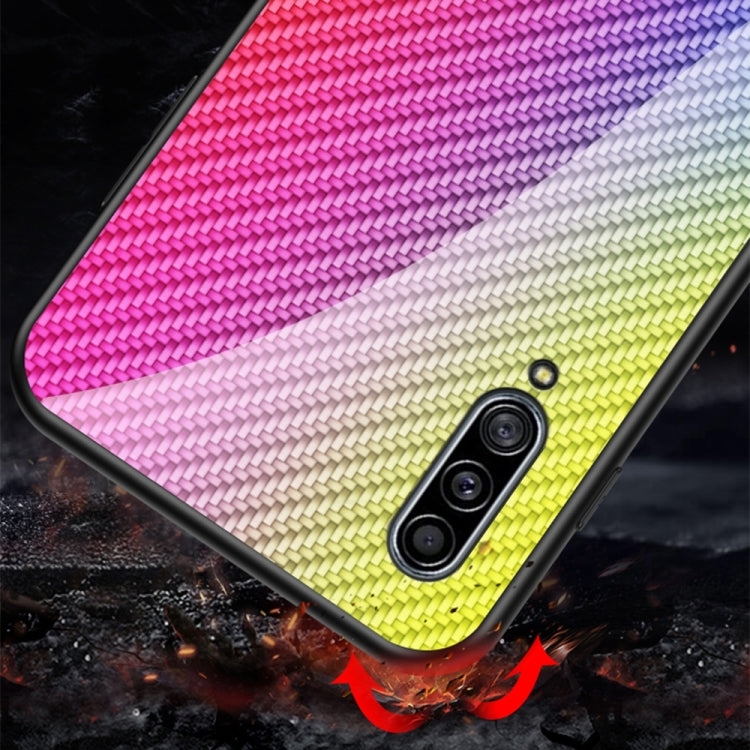 For Samsung Galaxy A50s / A30s / A50 Gradient Carbon Fiber Texture TPU Border Tempered Glass Case