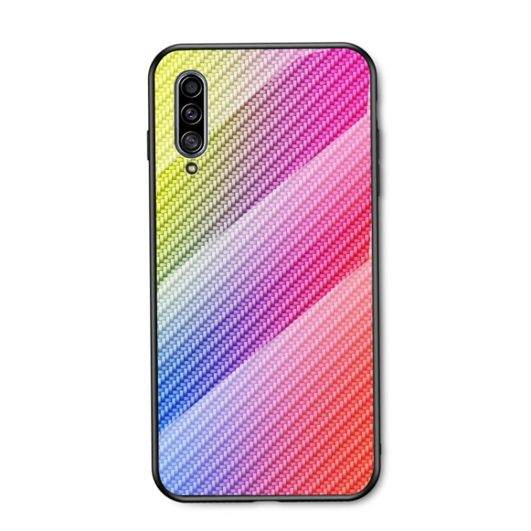 For Samsung Galaxy A50s / A30s / A50 Gradient Carbon Fiber Texture TPU Border Tempered Glass Case