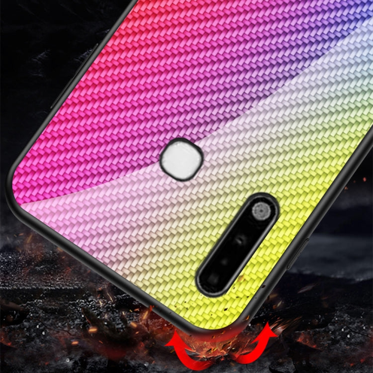 For Samsung Galaxy A70e Gradient Carbon Fiber Texture TPU Border Tempered Glass Case