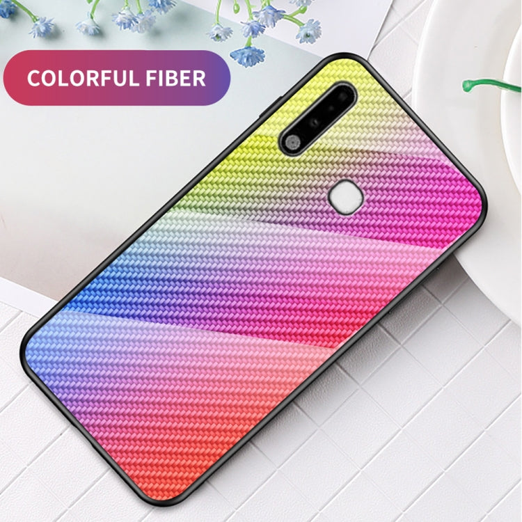For Samsung Galaxy A70e Gradient Carbon Fiber Texture TPU Border Tempered Glass Case