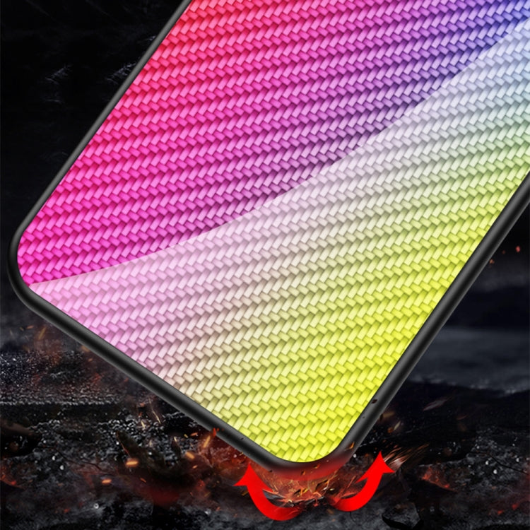 For Samsung Galaxy A80 Gradient Carbon Fiber Texture TPU Border Tempered Glass Case