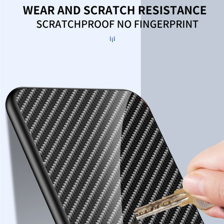 For Samsung Galaxy A80 Gradient Carbon Fiber Texture TPU Border Tempered Glass Case