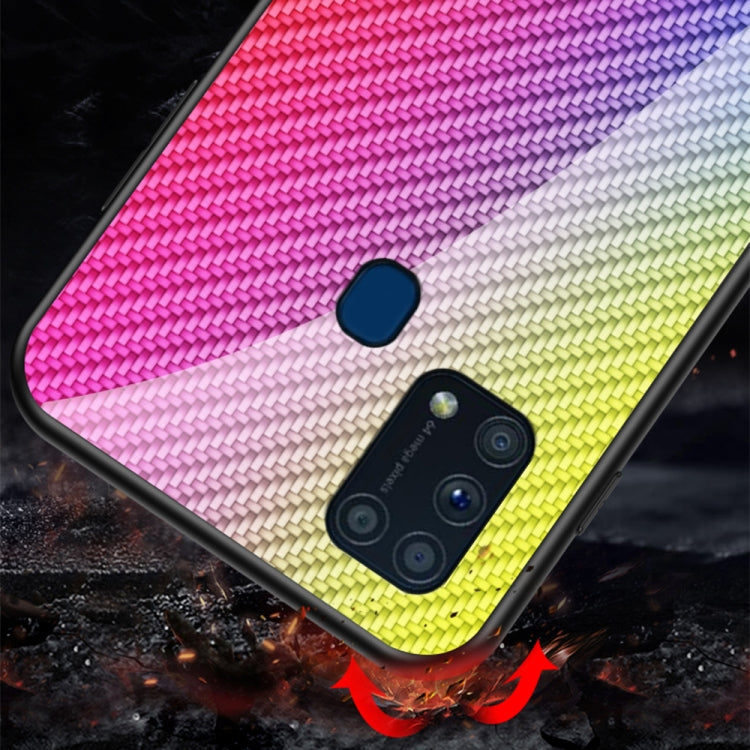 For Samsung Galaxy M31 Gradient Carbon Fiber Texture TPU Border Tempered Glass Case