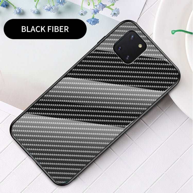 For Samsung Galaxy M60s / A81 Gradient Carbon Fiber Texture TPU Border Tempered Glass Case