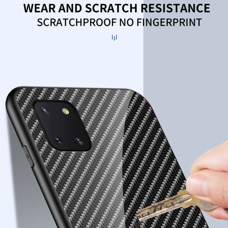 For Samsung Galaxy M60s / A81 Gradient Carbon Fiber Texture TPU Border Tempered Glass Case