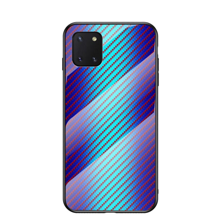 For Samsung Galaxy M60s / A81 Gradient Carbon Fiber Texture TPU Border Tempered Glass Case