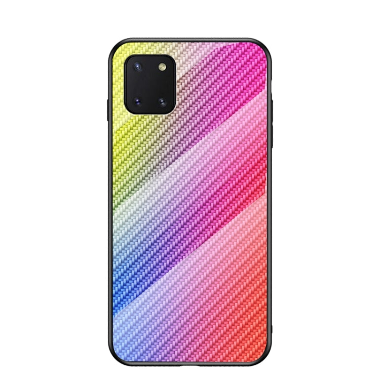 For Samsung Galaxy M60s / A81 Gradient Carbon Fiber Texture TPU Border Tempered Glass Case