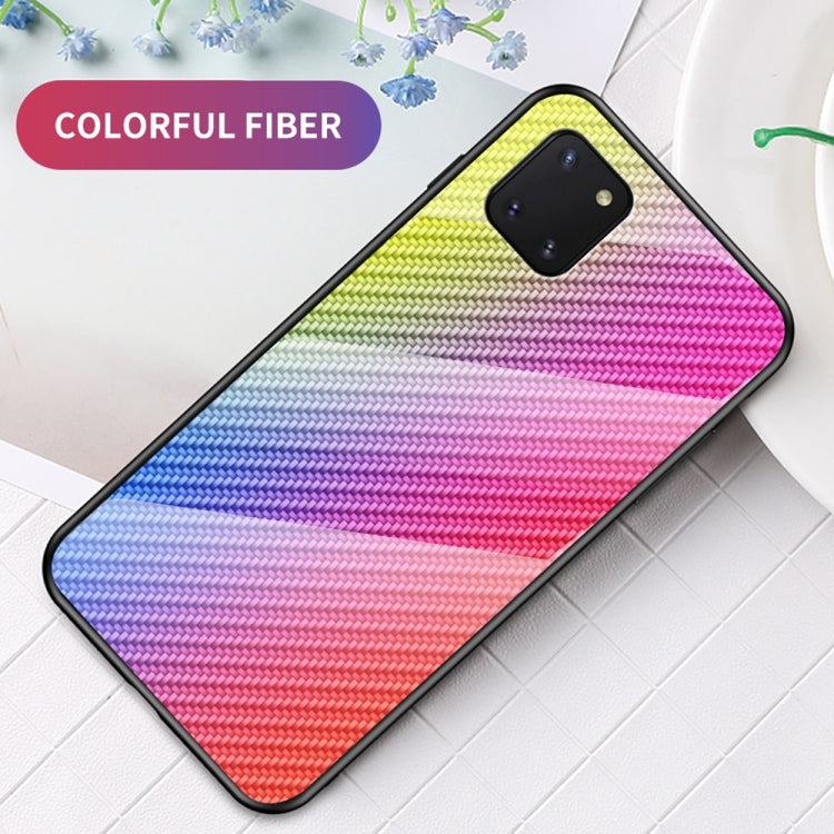 For Samsung Galaxy M60s / A81 Gradient Carbon Fiber Texture TPU Border Tempered Glass Case
