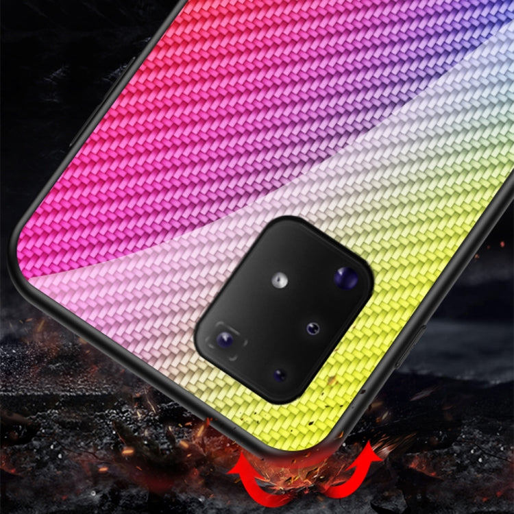 For Samsung Galaxy M80s / A91 Gradient Carbon Fiber Texture TPU Border Tempered Glass Case