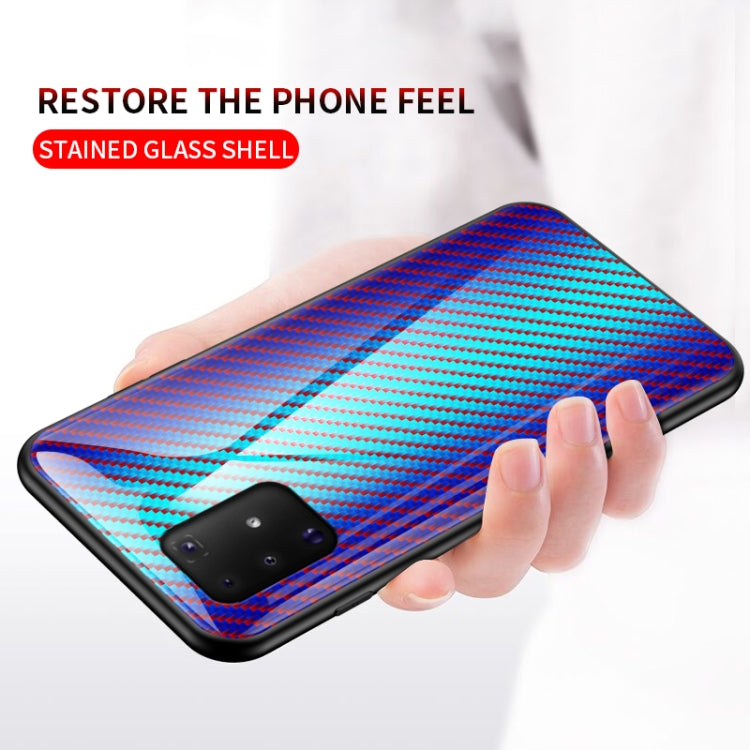 For Samsung Galaxy M80s / A91 Gradient Carbon Fiber Texture TPU Border Tempered Glass Case