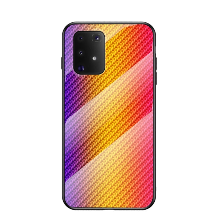 For Samsung Galaxy M80s / A91 Gradient Carbon Fiber Texture TPU Border Tempered Glass Case