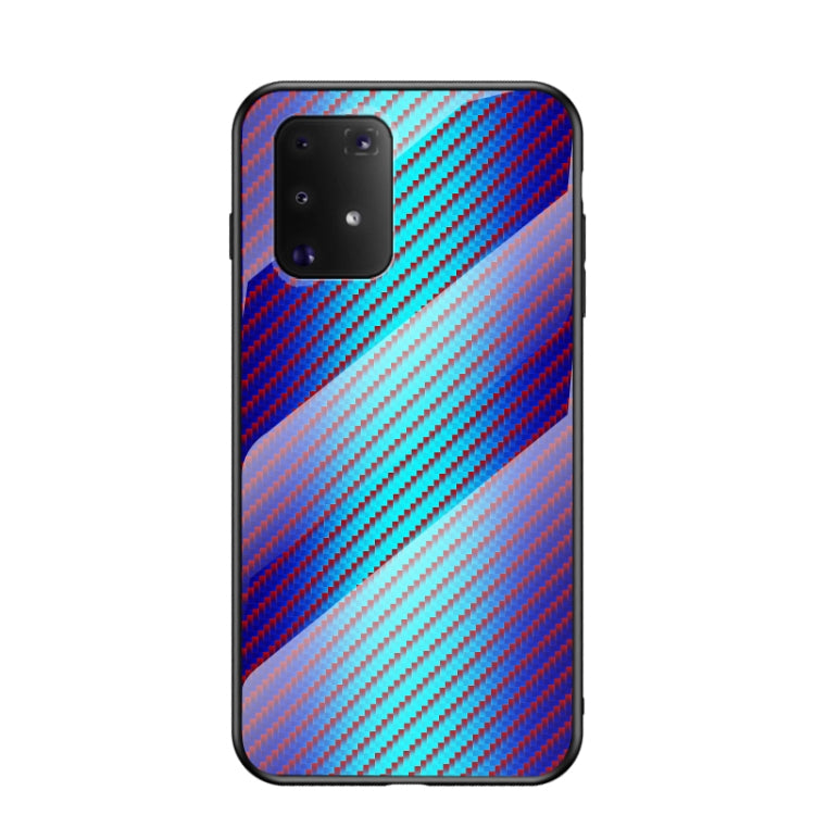For Samsung Galaxy M80s / A91 Gradient Carbon Fiber Texture TPU Border Tempered Glass Case