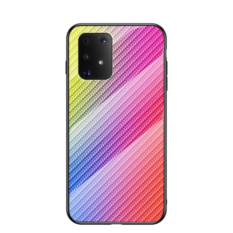 For Samsung Galaxy M80s / A91 Gradient Carbon Fiber Texture TPU Border Tempered Glass Case
