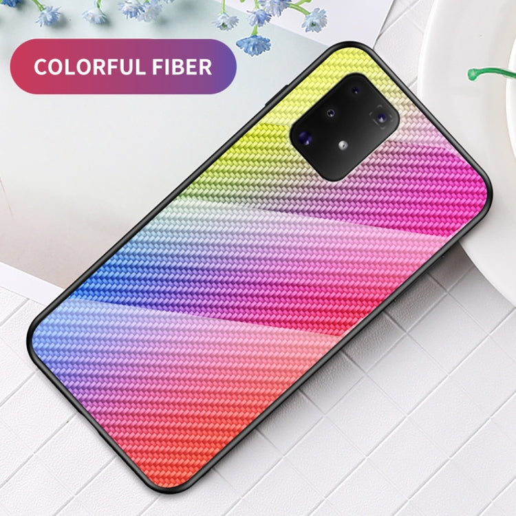 For Samsung Galaxy M80s / A91 Gradient Carbon Fiber Texture TPU Border Tempered Glass Case