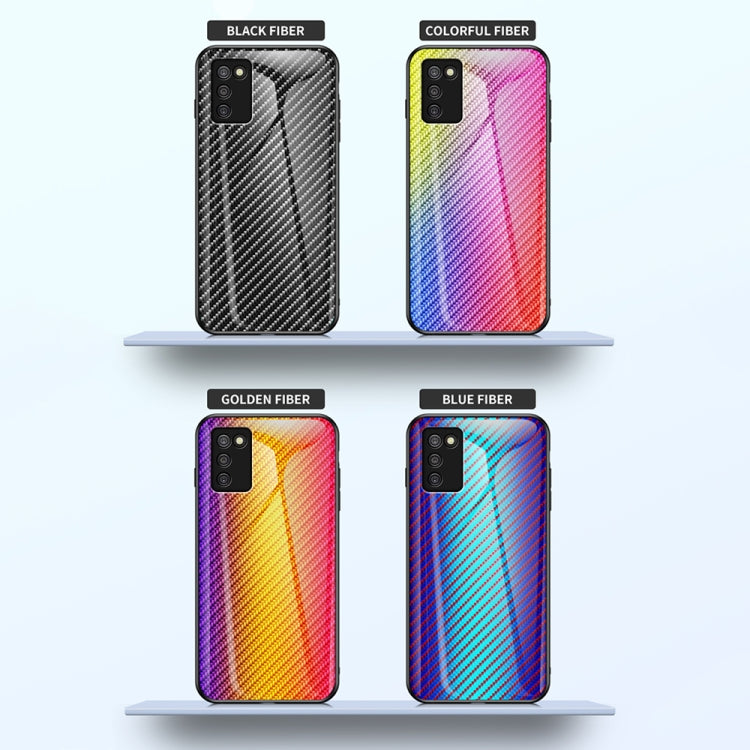For Samsung Galaxy A03s 164mm Gradient Carbon Fiber Texture TPU Border Tempered Glass Case