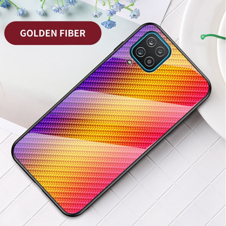 For Samsung Galaxy A12 Gradient Carbon Fiber Texture TPU Border Tempered Glass Case