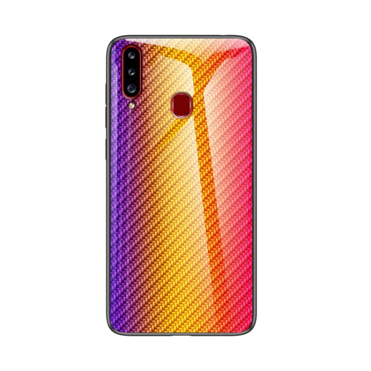 For Samsung Galaxy A20s Gradient Carbon Fiber Texture TPU Border Tempered Glass Case