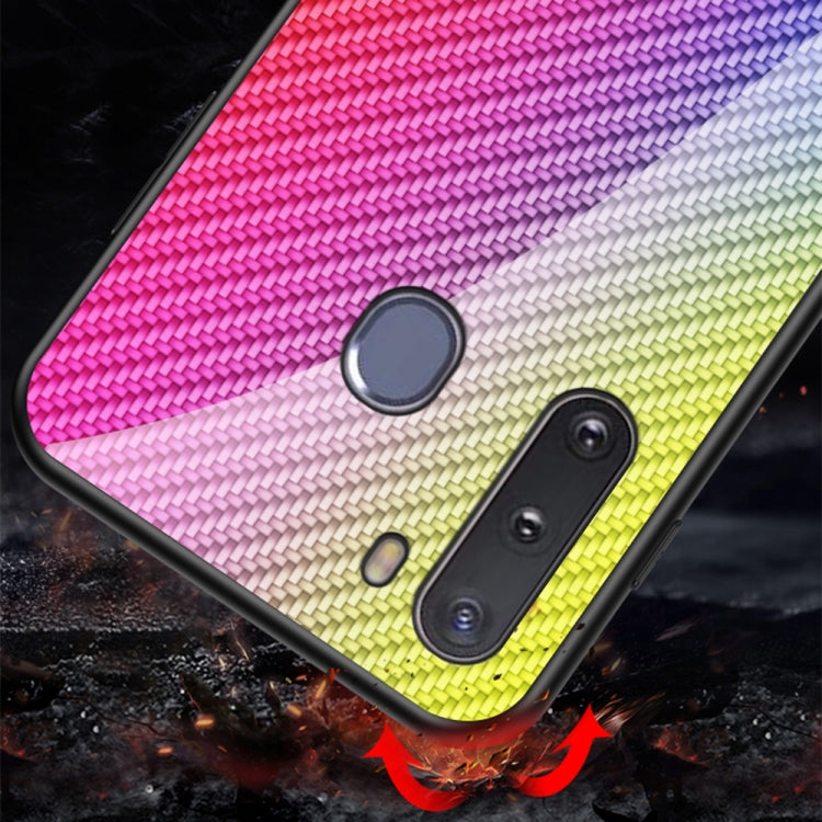 For Samsung Galaxy A21 Gradient Carbon Fiber Texture TPU Border Tempered Glass Case