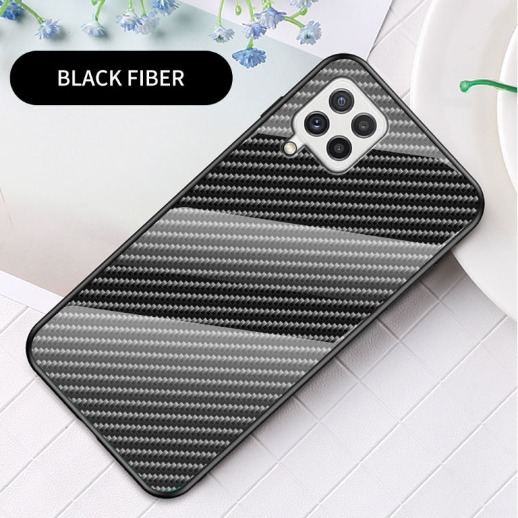 For Samsung Galaxy A22 4G Gradient Carbon Fiber Texture TPU Border Tempered Glass Case