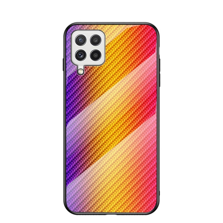 For Samsung Galaxy A22 4G Gradient Carbon Fiber Texture TPU Border Tempered Glass Case