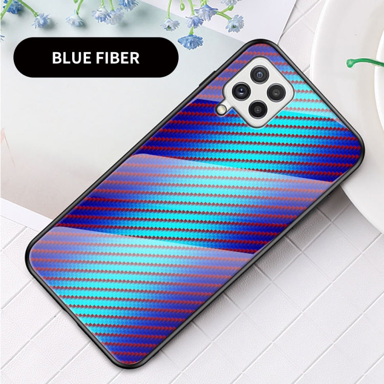 For Samsung Galaxy A22 4G Gradient Carbon Fiber Texture TPU Border Tempered Glass Case