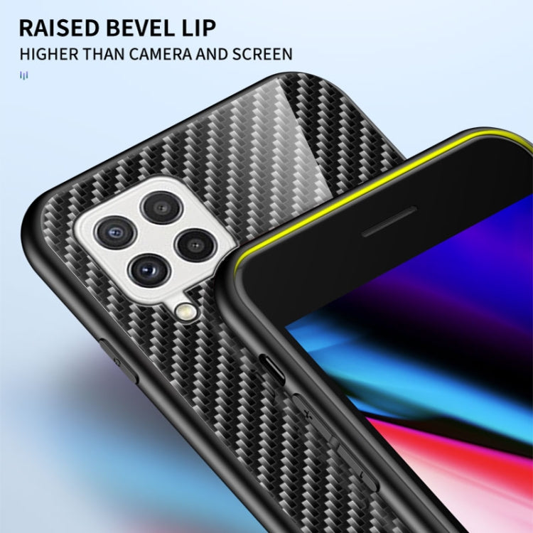 For Samsung Galaxy A22 4G Gradient Carbon Fiber Texture TPU Border Tempered Glass Case